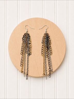 Mixed Metal Tassel Chain Drop Earrings - Multi